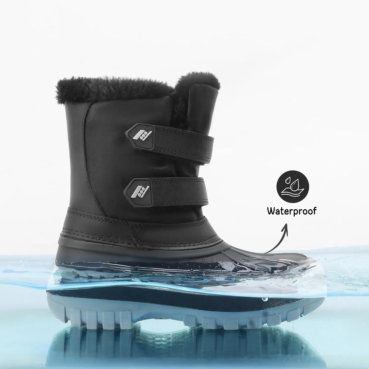 Детские зимние водонепроницаемые снежные ботинки DREAM PAIRS, Black — фото 4