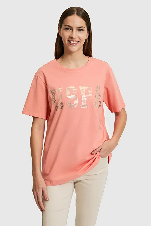 Женская хлопковая футболка с круглым вырезом U.S. Polo Assn., Coral — фото 3