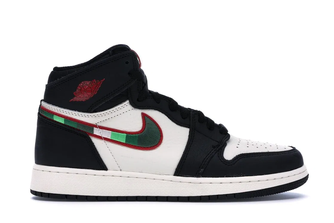 Детские кроссовки с высоким верхом Jordan 1 Retro High Sports Illustrated Jordan, Black/Varsity Red-Sail-University Blue-Light Green Spark