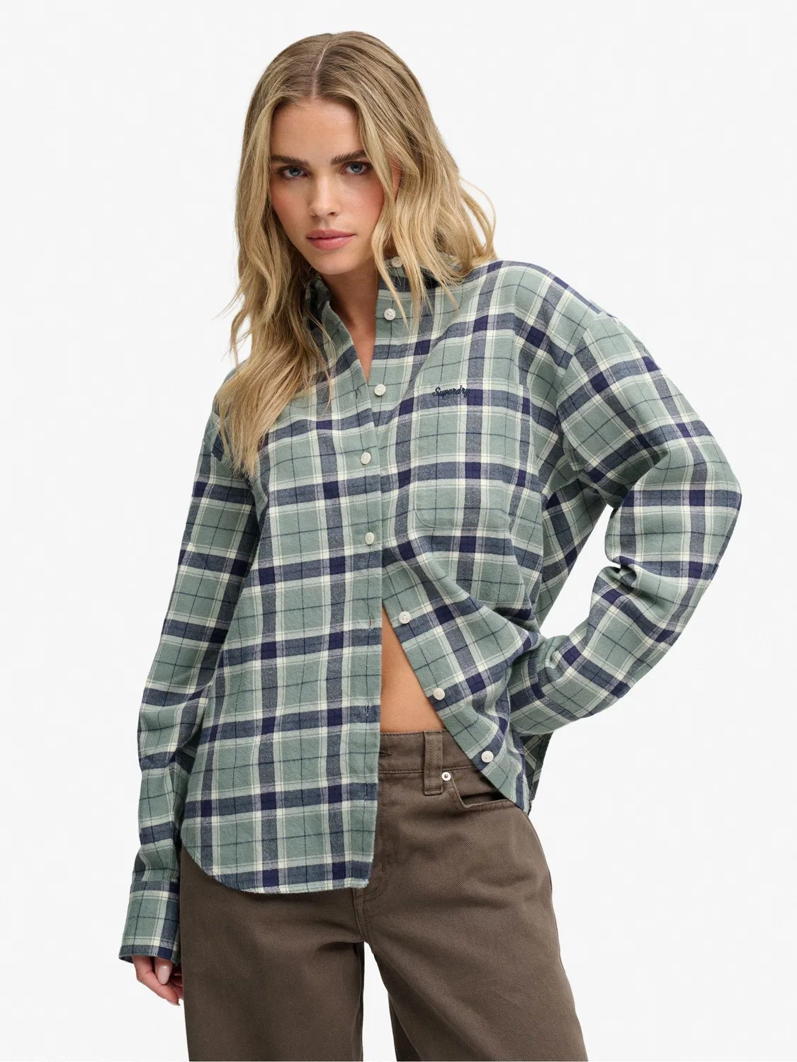 Рубашка фланелевая в клетку, свободного кроя Superdry, зеленый