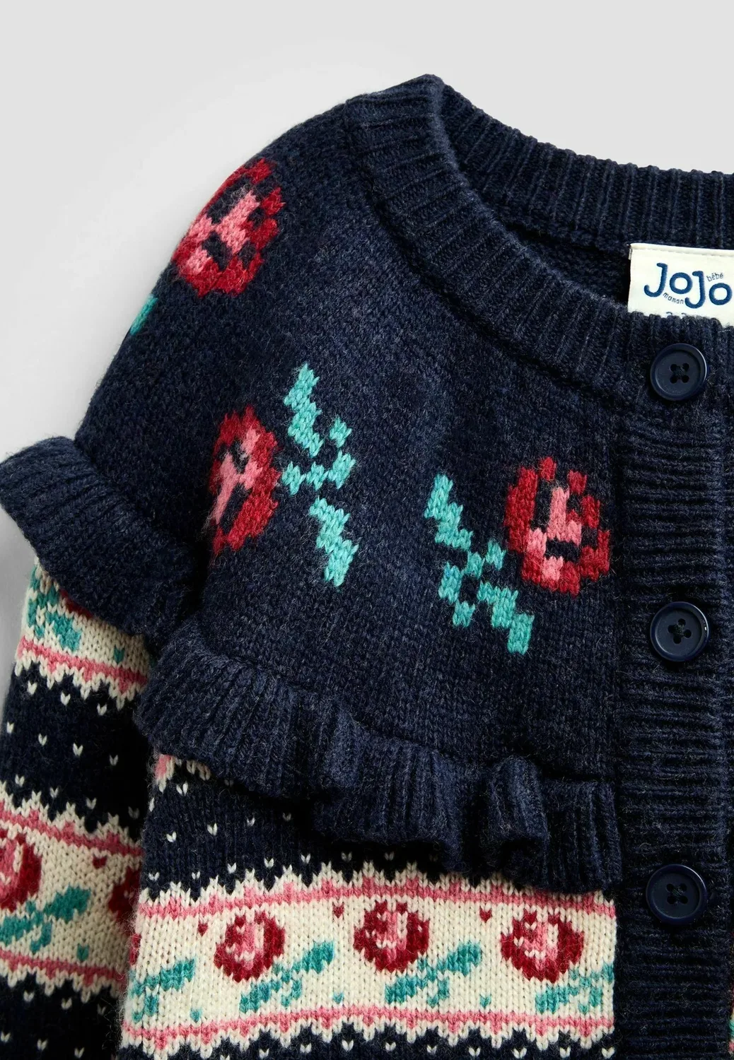 Кардиган с оборками в стиле фэр-айсл - кардиган Jojo Maman Bébé, Navy Blue Rose — фото 3