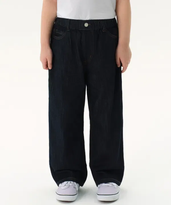 Джинсы широкие на поясе с имитацией льна, Musinsa Standard Kids, глубокий индиго