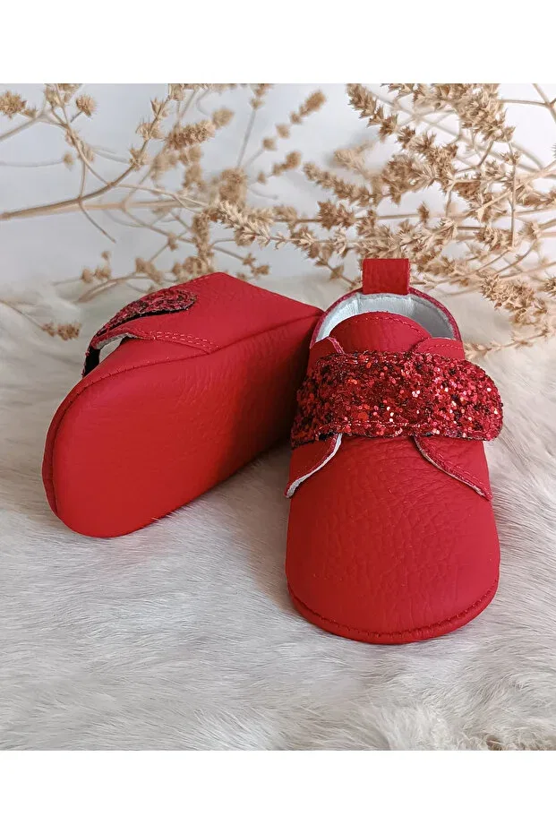 Детские туфли для девочек кожаные Juno red genuine leather baby shoes Hodore, Red With Stones — фото 3