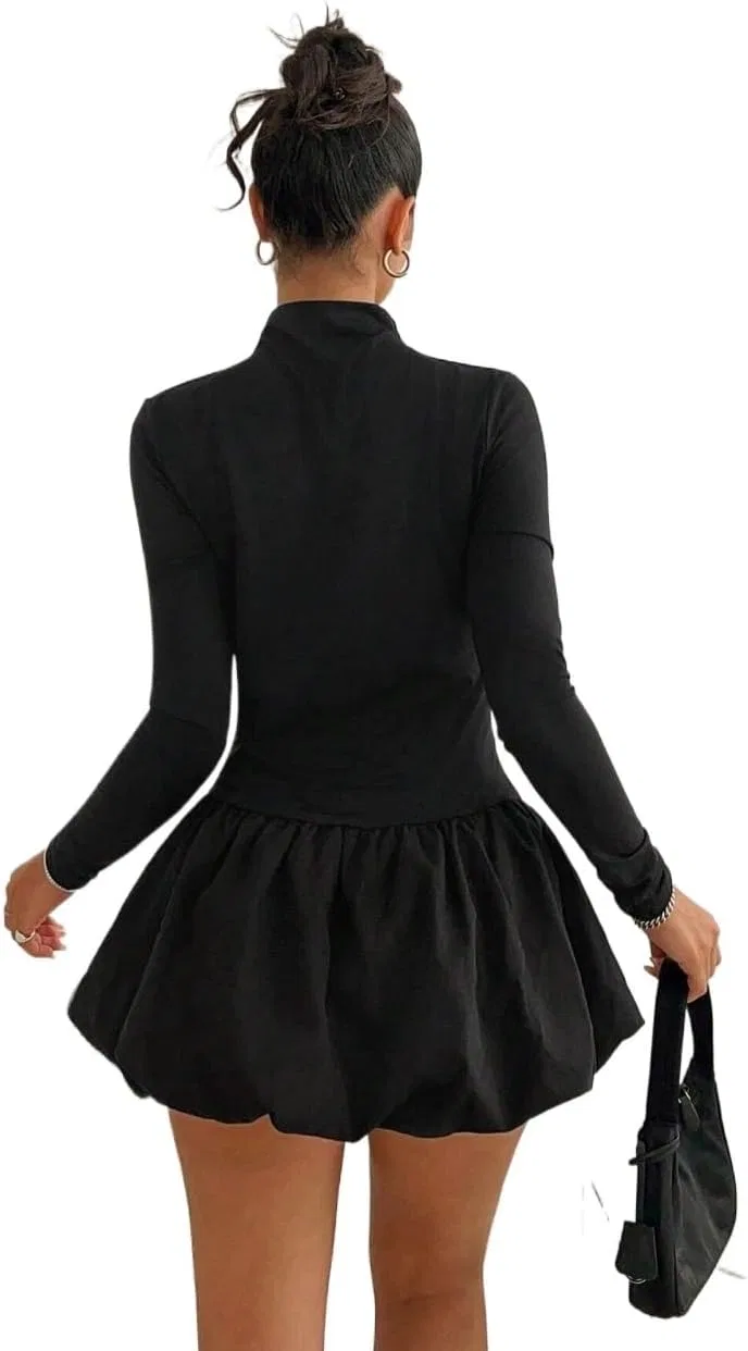 Женское платье мини A-силуэта с воланами Long Sleeve Casual Dress, Black — фото 2
