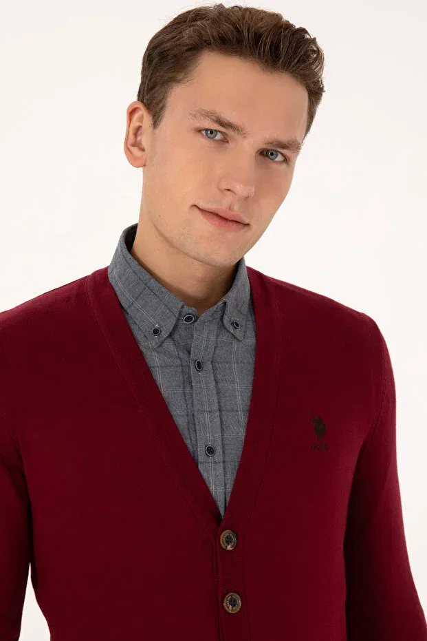 Мужской кардиган с длинным рукавом U.S. Polo Assn., Burgundy — фото 2