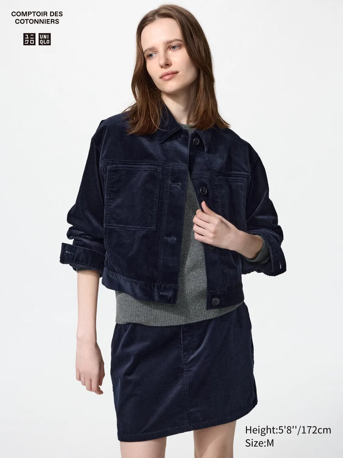Куртка Uniqlo, вельветовая, короткая, темно-синяя