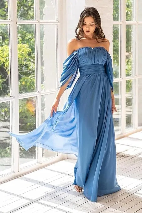 Женское вечернее платье с воротником-хомутом и разрезом A-Line, Peacock Blue — фото 2