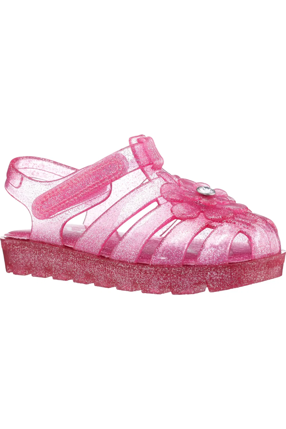 Сандалии детские водонепроницаемые с цветочным аппликацией Pink Glitter Jelly Nina