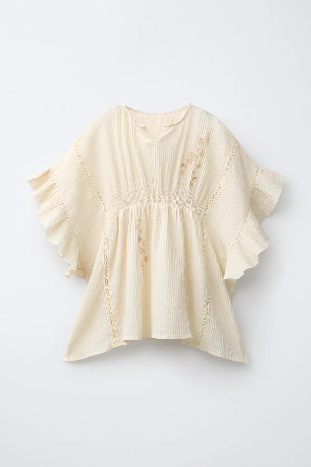 Кафтан с вышивкой и кружевной отделкой ZARA, Beige