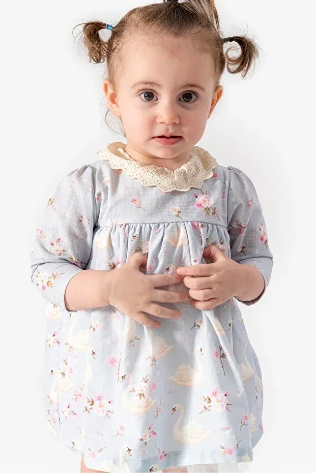 Детское платье для девочек хлопковое Swan patterned muslin dress Hafy Baby, Multicolor