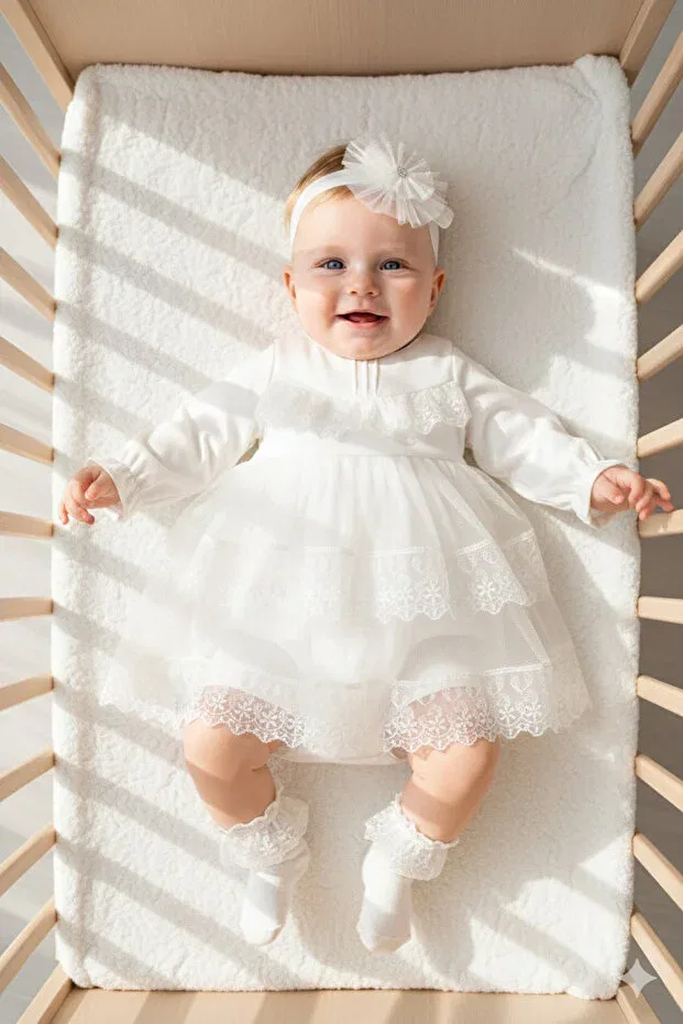Детское платье для девочек с вышивкой Miniday Baby, Ecru