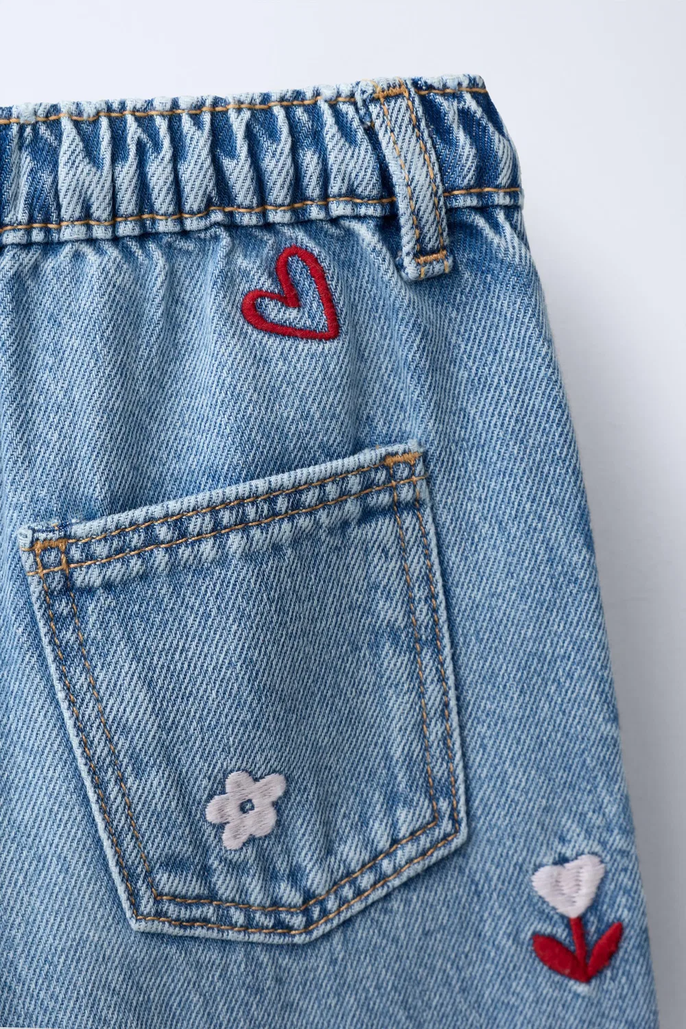 Вышитые свободные джинсы с широкими штанинами ZARA, Light blue — фото 4