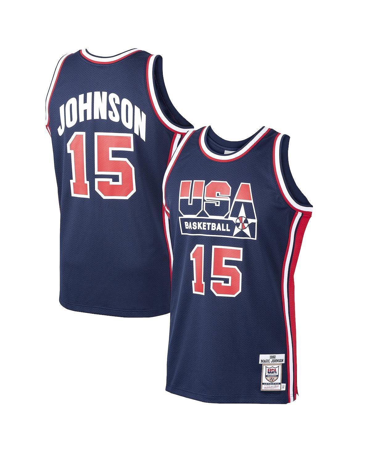 

Мужская футболка magic johnson navy usa basketball home 1992 dream team authentic jersey Mitchell & Ness, синий