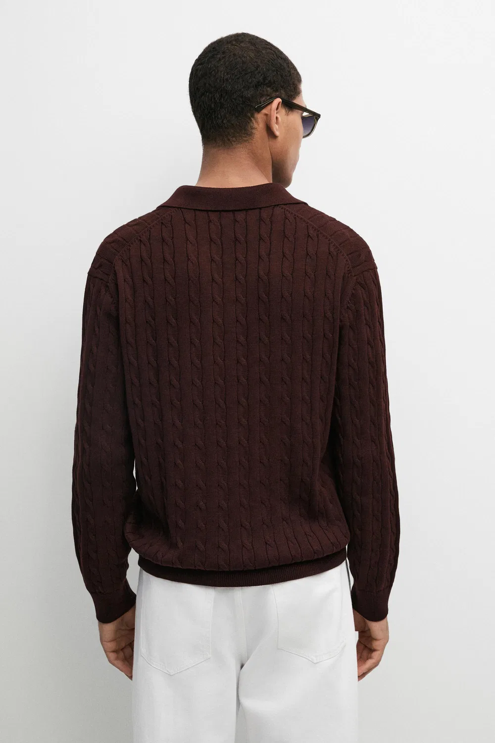 Поло-свитер Massimo Dutti, крупной вязки из хлопка, бургундия — фото 3