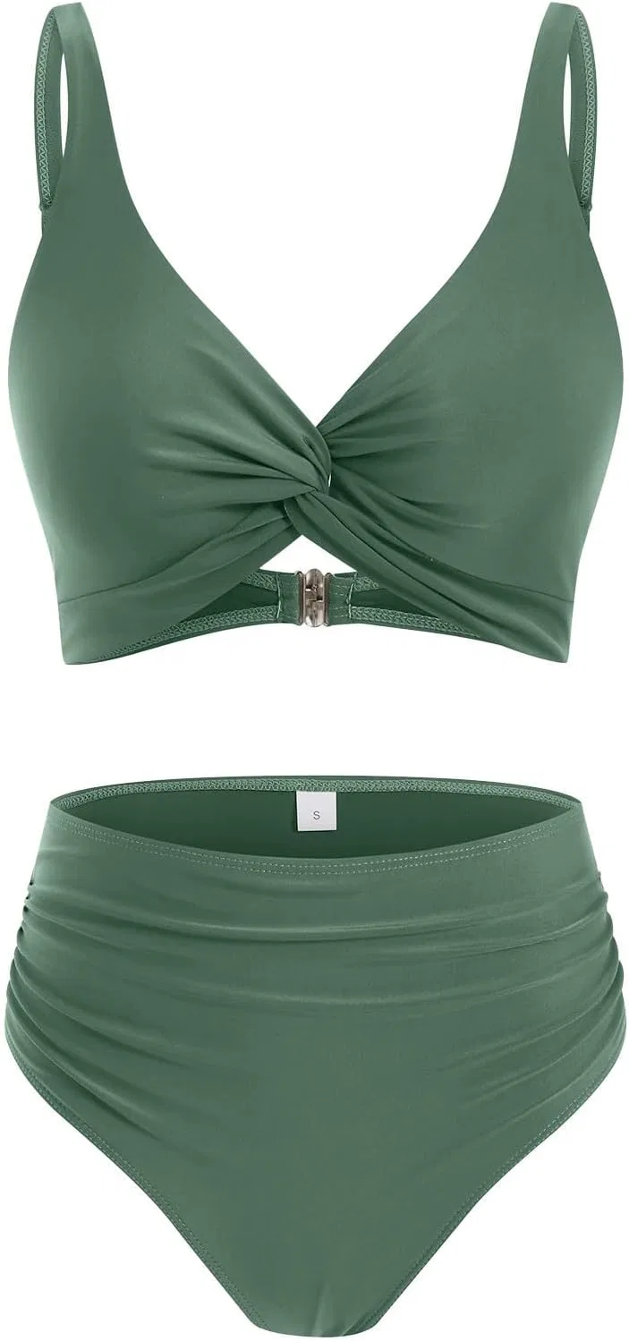 Женский купальник бикини с высокой талией, Army Green — фото 4