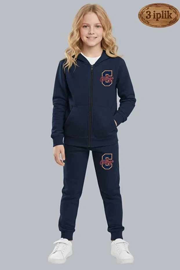 Детский спортивный костюм для девочек на флисе с принтом Armicem, Navy Blue