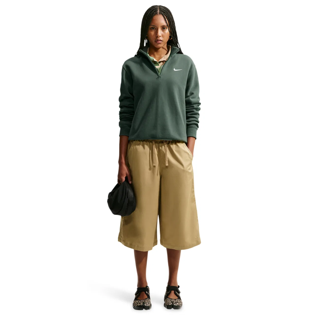 Женский флисовый свитшот на молнию 320 г/м² Studio Fleece Midweight Quarter Zip Nike, Camo Green/Sail — фото 3