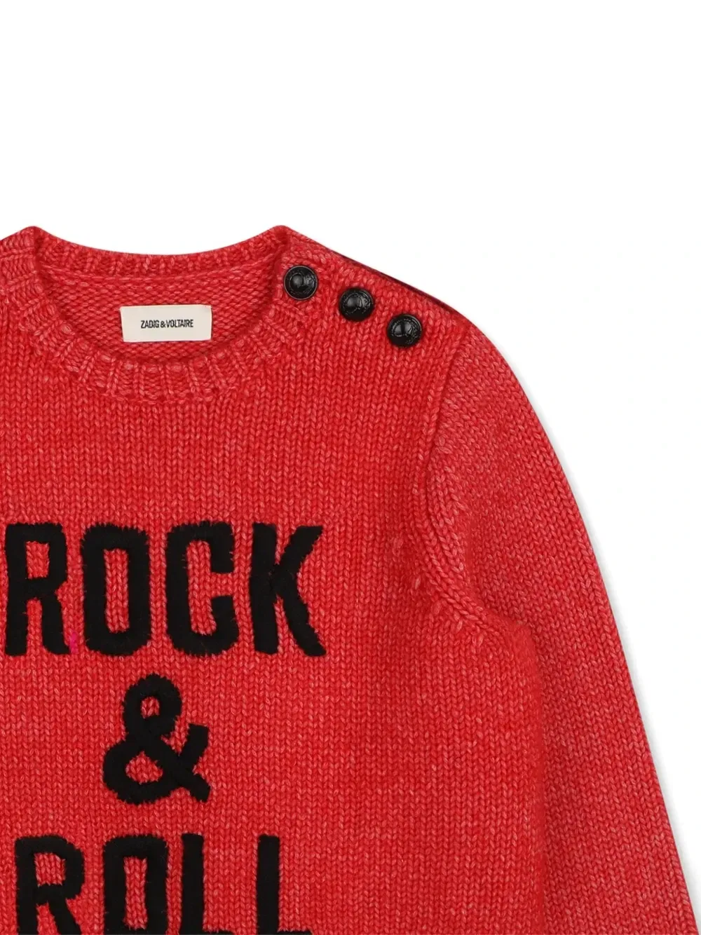 Свитер вязки интарсия с пуговицами на плече Zadig & Voltaire Kids, красный — фото 3