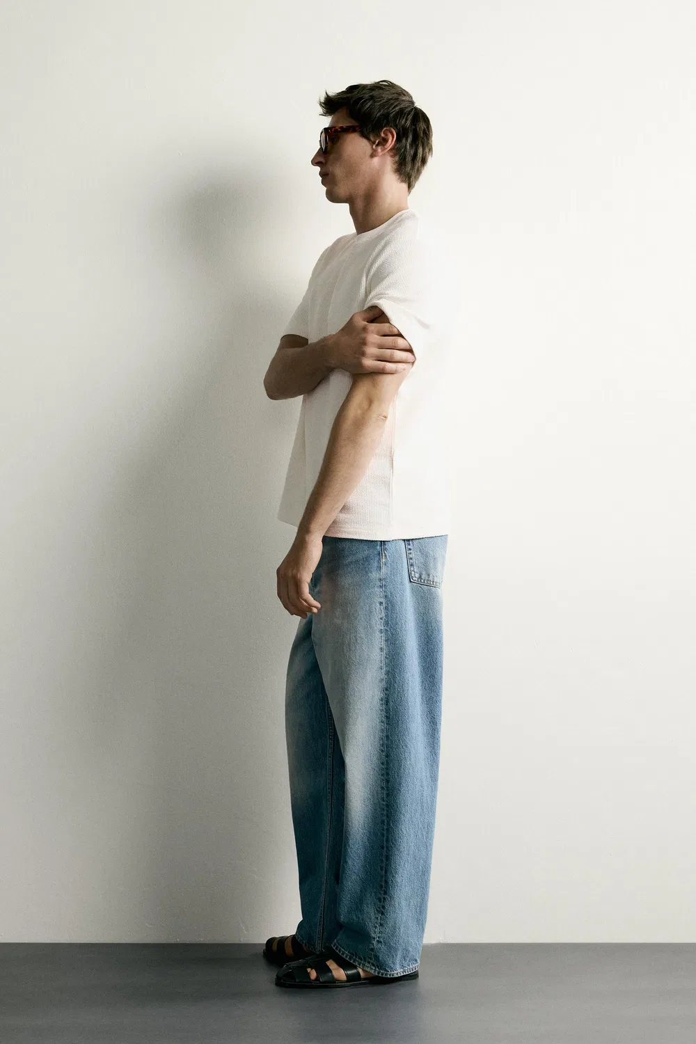 Футболка из сирсакера стандартного кроя ZARA, Oyster-white — фото 4