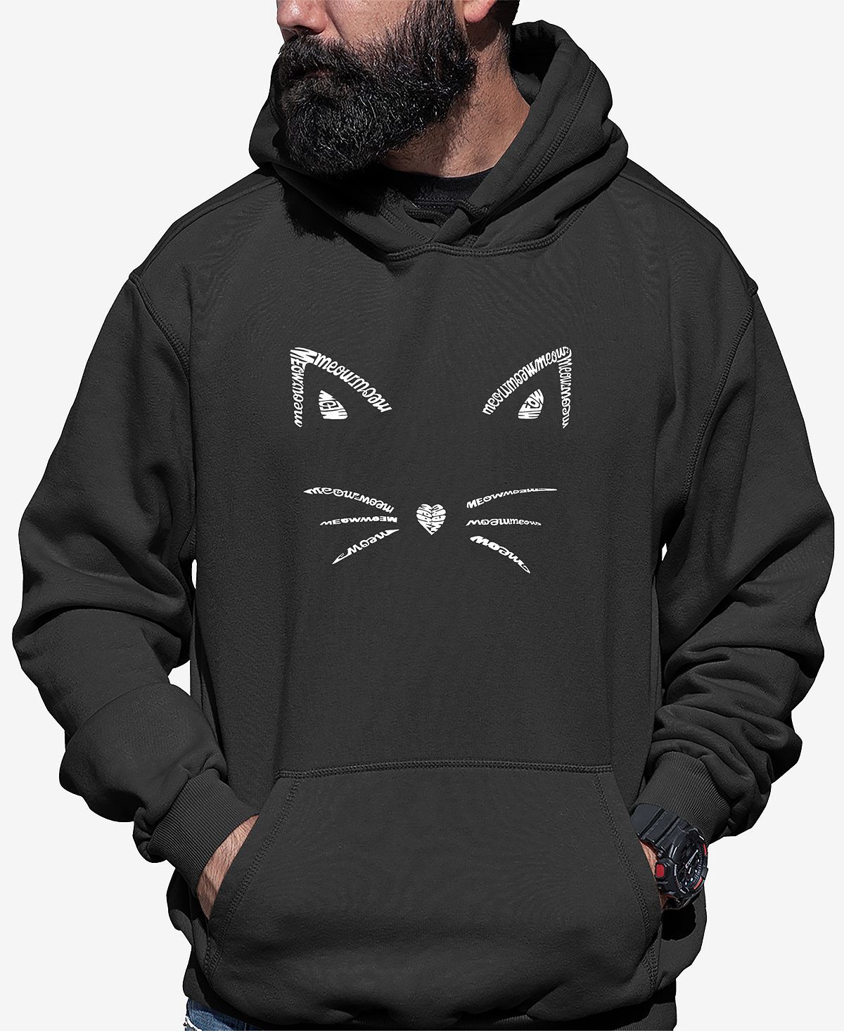 

Мужская толстовка с капюшоном word art whiskers LA Pop Art, темно-серый