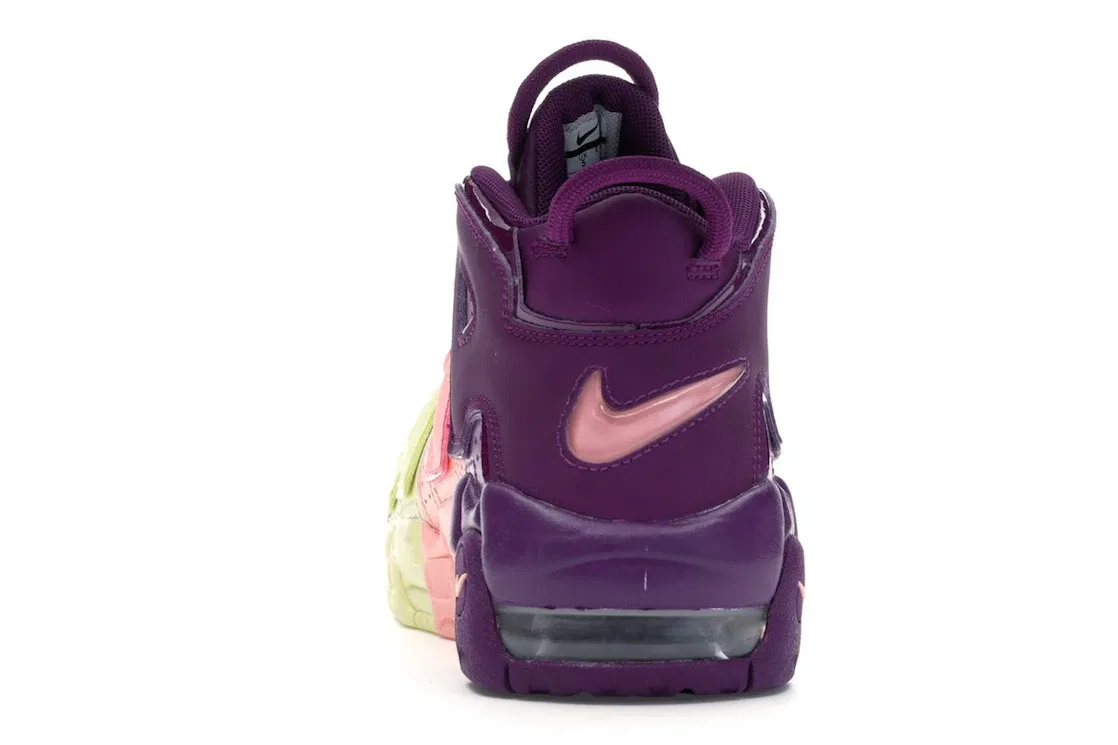 Детские кроссовки для мальчиков и девочек с принтом Nike Air More Uptempo Nike, Citron Tint/Pink Tint-Night Purple — фото 4