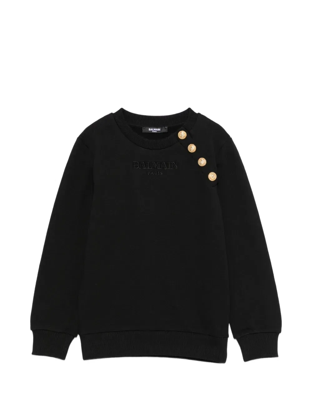 Свитшот с вышитым логотипом и деталями-пуговицами Balmain Kids, черный