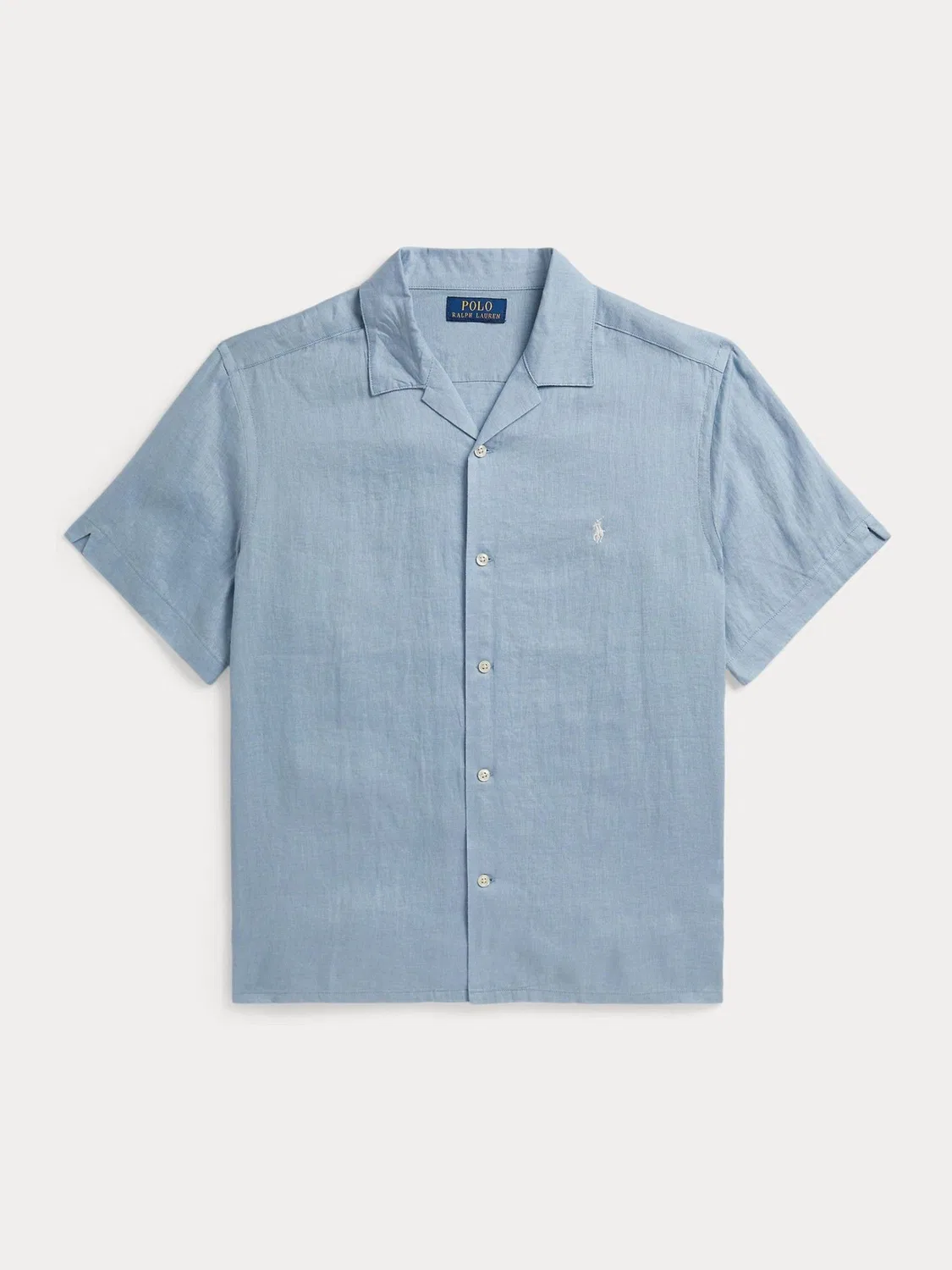Рубашка с коротким рукавом и кубинским воротником, из льна Polo Ralph Lauren, синяя — фото 4