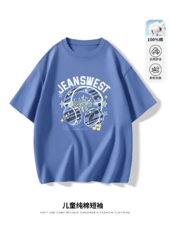 Футболка детская с принтом хлопковая Jeanswest, синяя