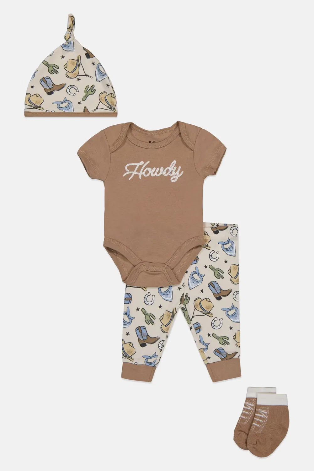 Комплект боди и штанов с шапочкой и носками, вышивка, Baby Essentials, разноцветный — фото 4