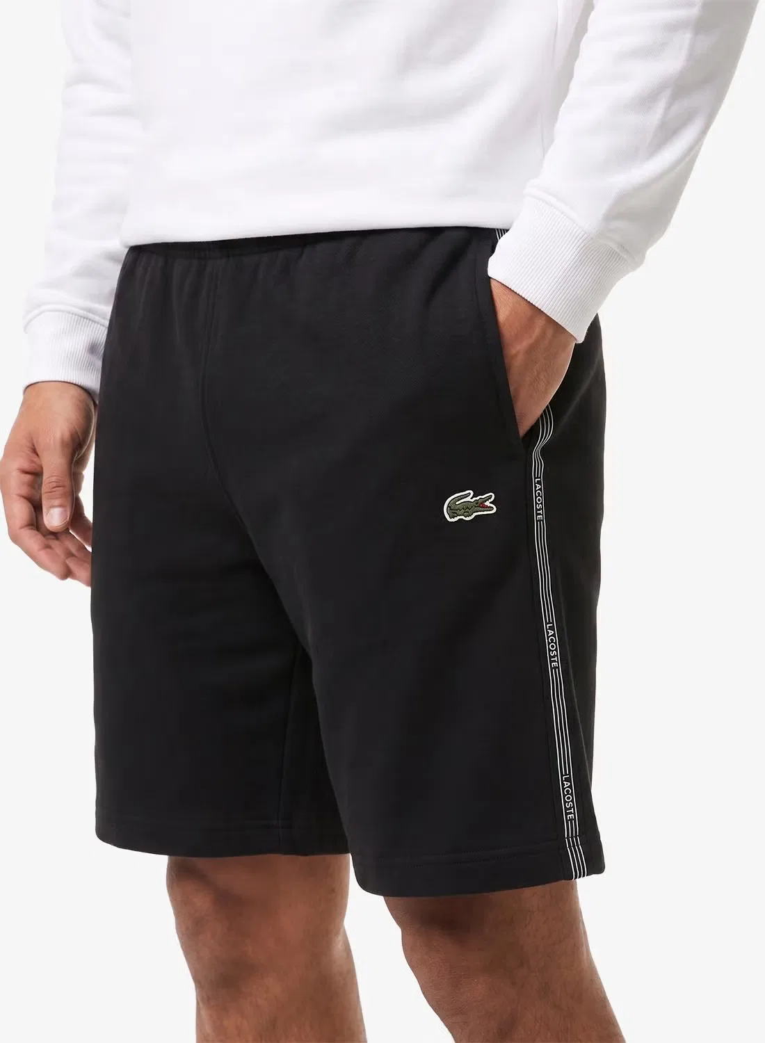 Шорты из футера с полосами Lacoste, черный — фото 3