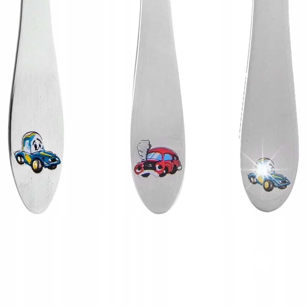Детский набор столовых приборов с машинкой Steel Fork Knife Spoon Set Artemis, Silver