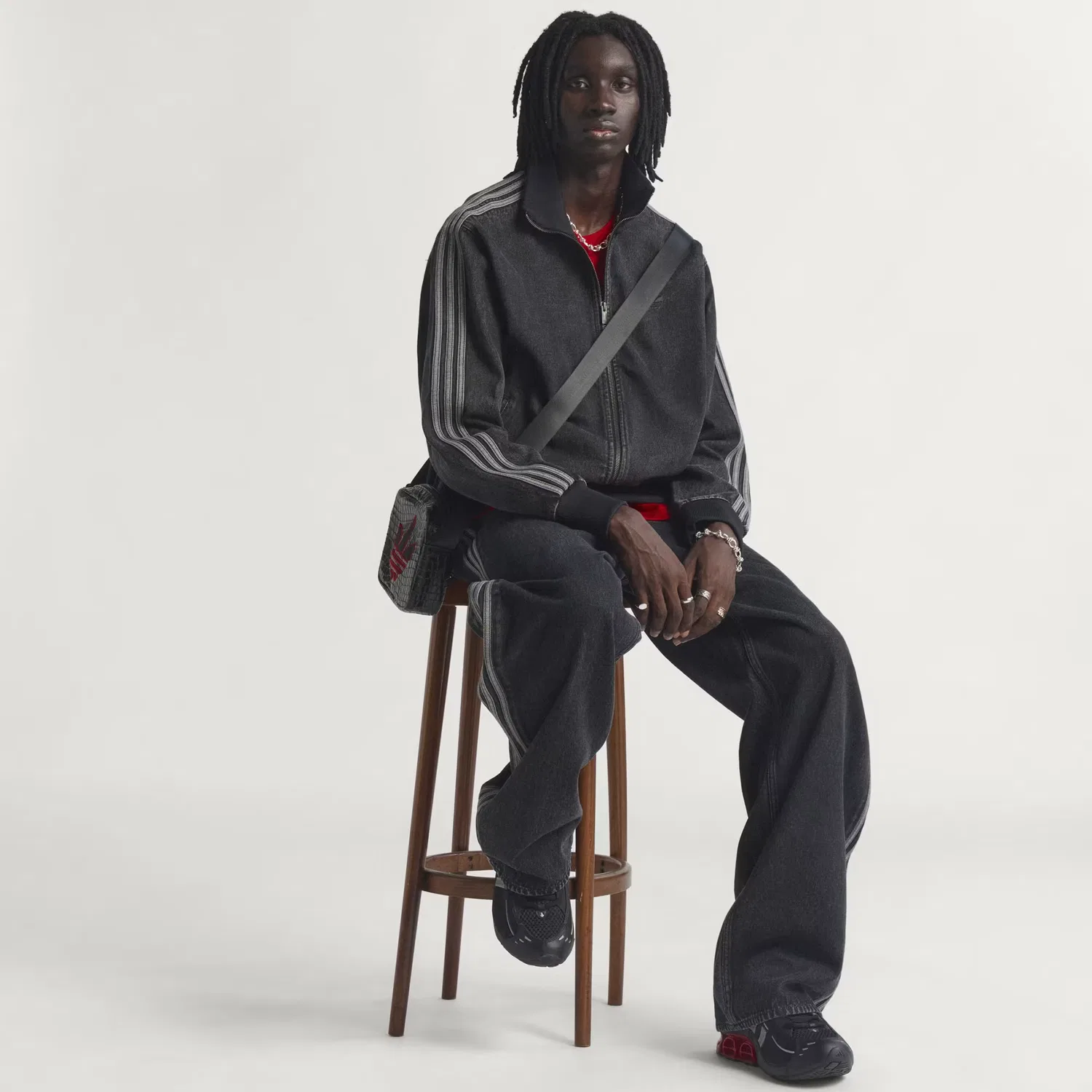 Мужская толстовка на молнии из денима Adicolor Denim Firebird Adidas Originals, черный деним