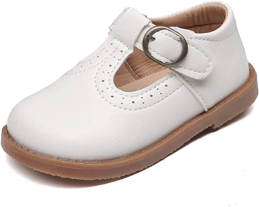 Детские туфли для девочек с Т-образным ремешком Classic Dress Flats Chiximaxu, White