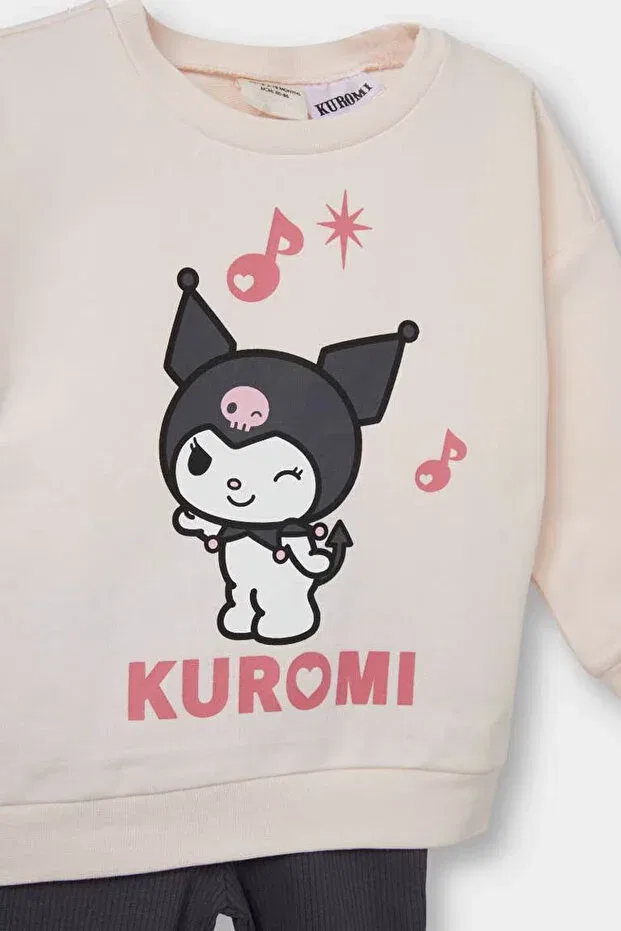 Детский комплект свитшот и леггинсы с принтом Kuromi Defacto, Lt. Pink — фото 3