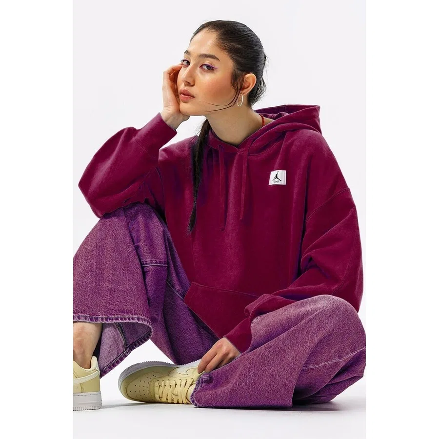 Женский худи oversize с капюшоном Jordan Flight Fleece Nike, Сливовый — фото 4