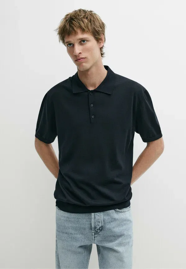 Поло из шерсти и лиоцелла Polo shirt Massimo Dutti, Mottled Dark Blue, темно-синий