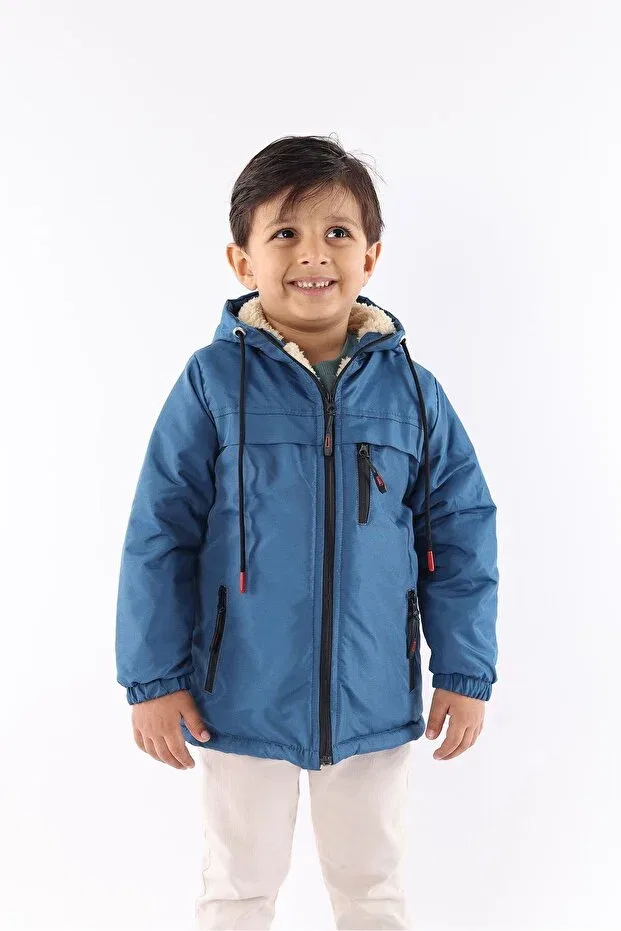Детское пальто для девочек с капюшоном Fur water and windproof children's coat & jacket Fluend Moda, Parlement Blue — фото 3