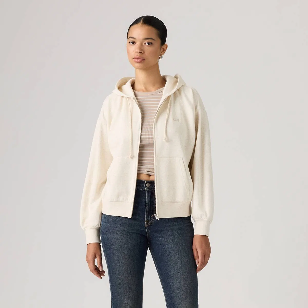 Повседневная толстовка на молнии Levi's, Oatmeal Heather - White — фото 3