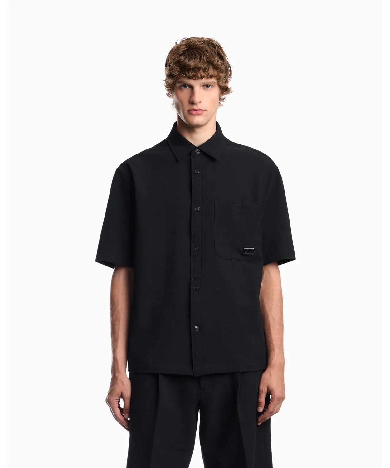 Мужская рубашка-пуховик с коротким рукавом Regular Fit Seersucker Emporio Armani, Navy