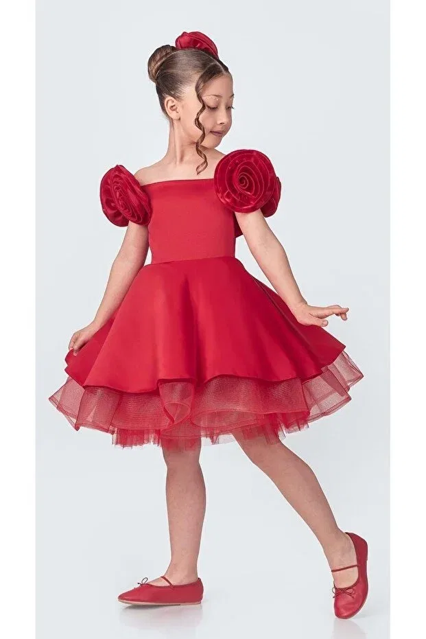 Детское платье для девочек блестящее Fanari crepe satin gren supported girl evening dress m00735 red Mnk Baby&Kids, Red — фото 3