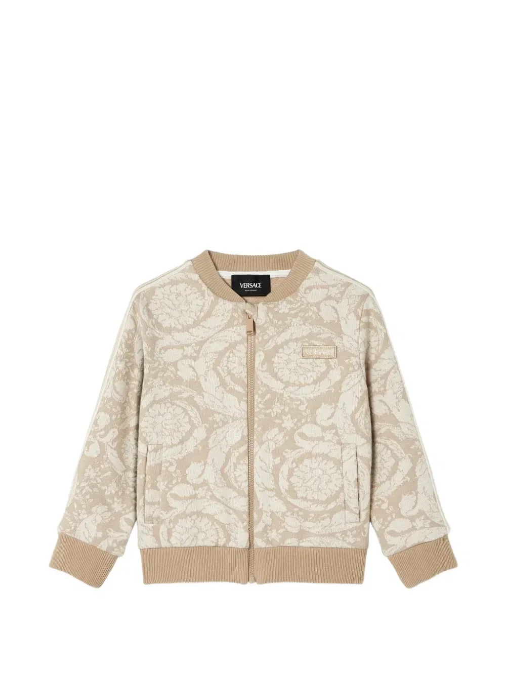 Жаккардовая толстовка на молнии из хлопкового джерси Versace Kids, бежевый