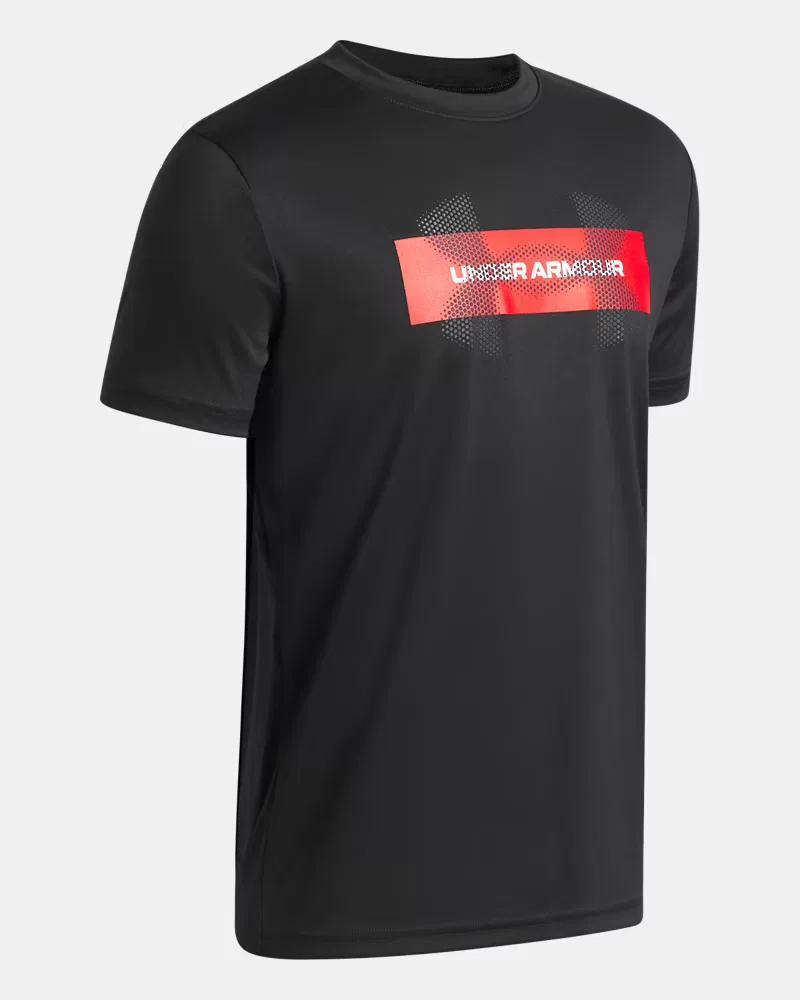Футболка для мальчиков с коротким рукавом, быстросохнущая UA Tech Graphic UnderArmour, Black/Red/White — фото 3