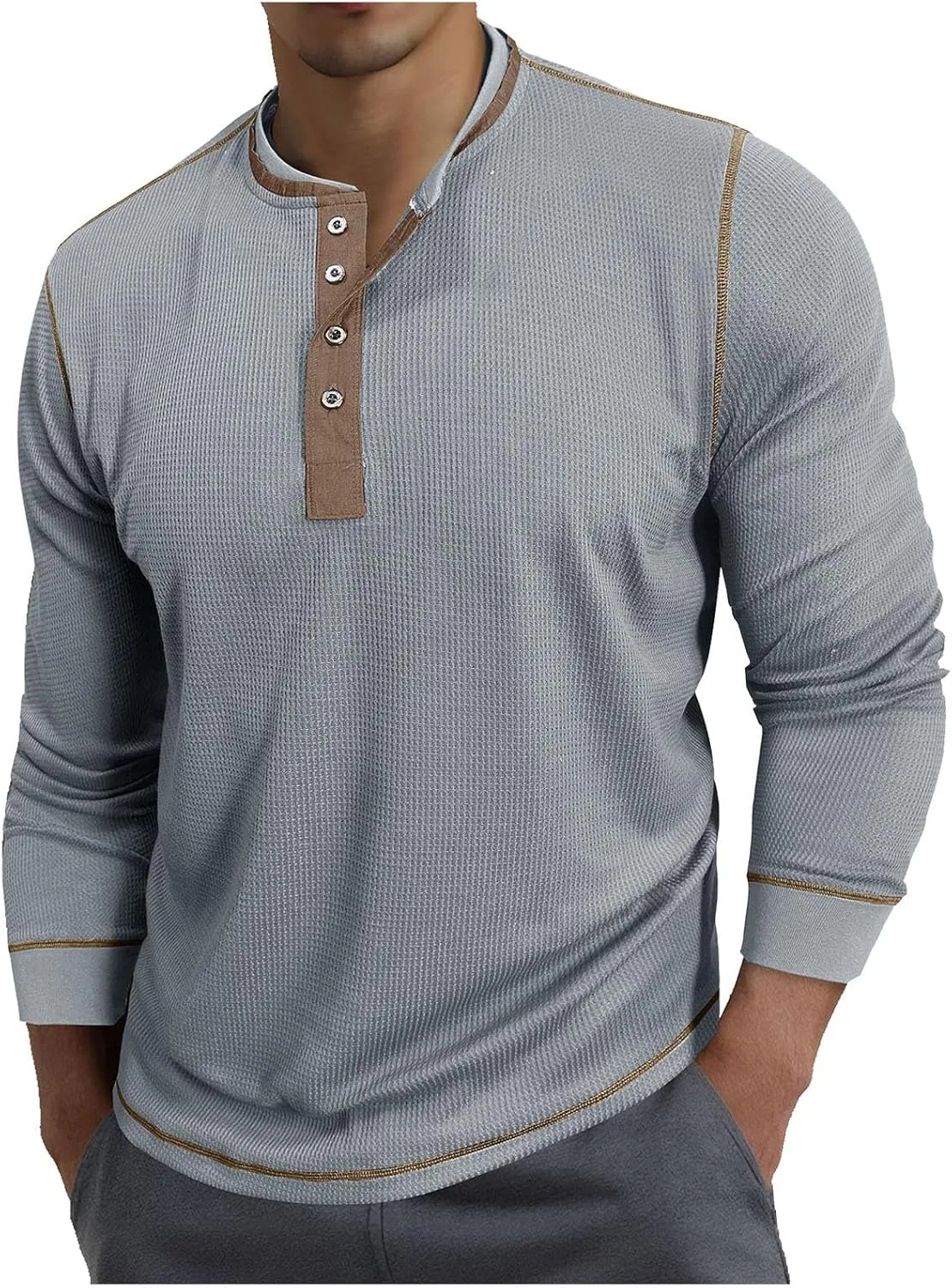 Мужская повседневная рубашка с длинным рукавом Henley Waffle, Gray