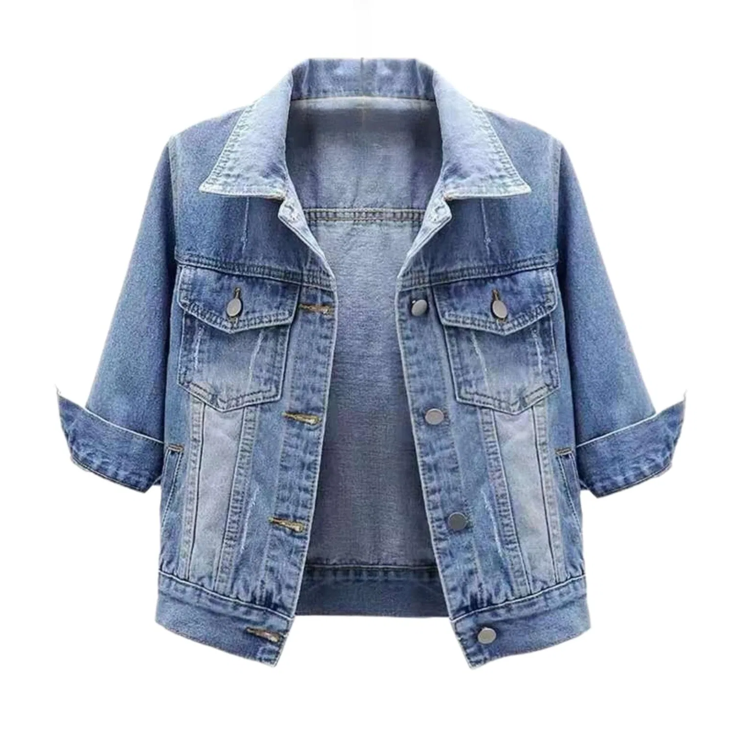 Женская джинсовая куртка-тракер с рукавом три четверти, Light Blue