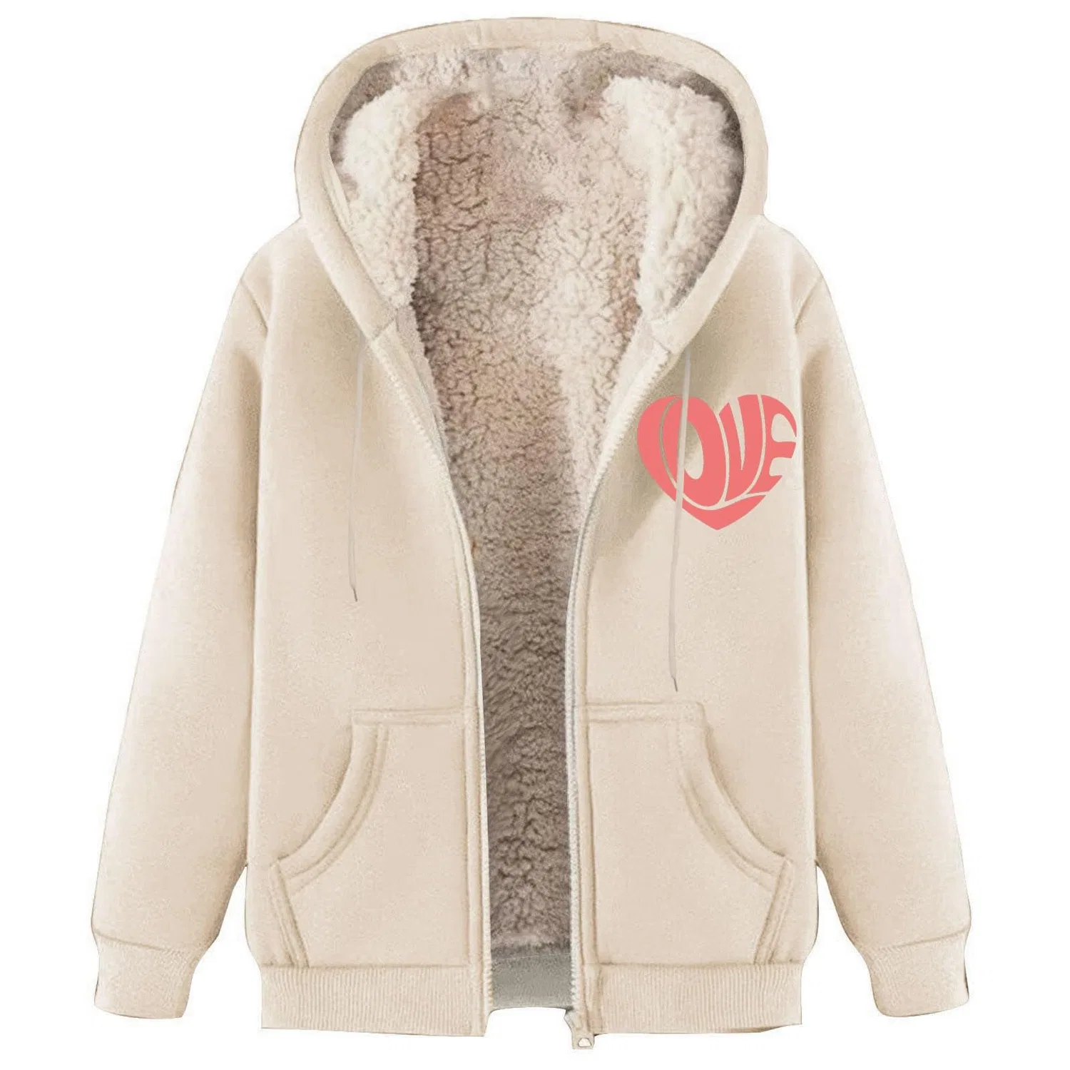 Женская куртка из флиса с капюшоном и принтом, 03 beige