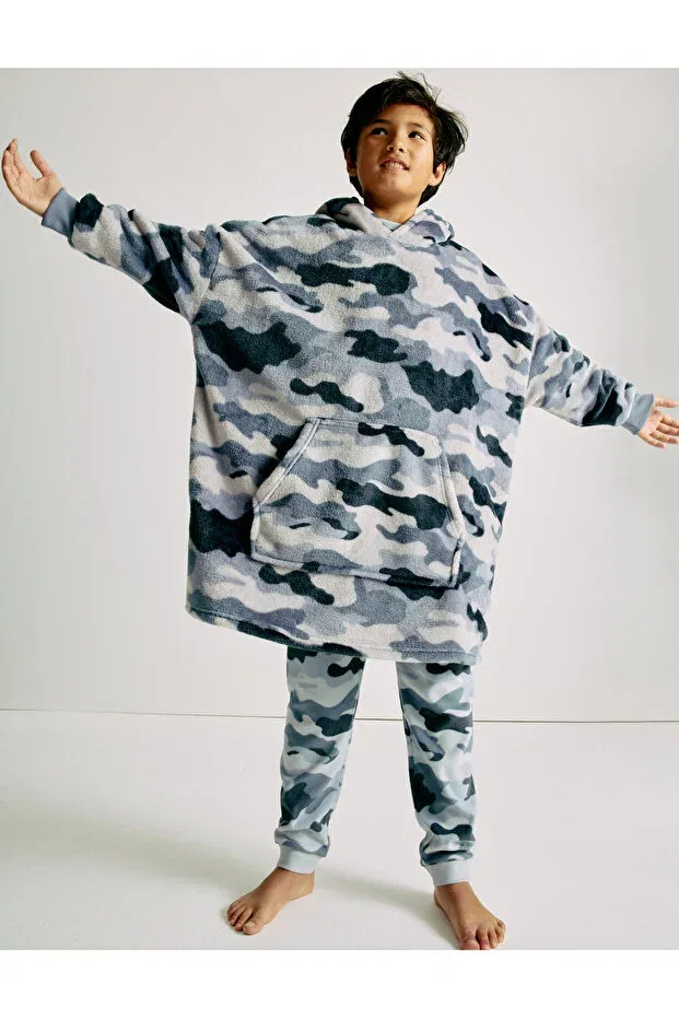 Детское худи для девочек с камуфляжным принтом оверсайз Camouflage patterned fleece hooded oversized hoodie Marks & Spencer, Gray
