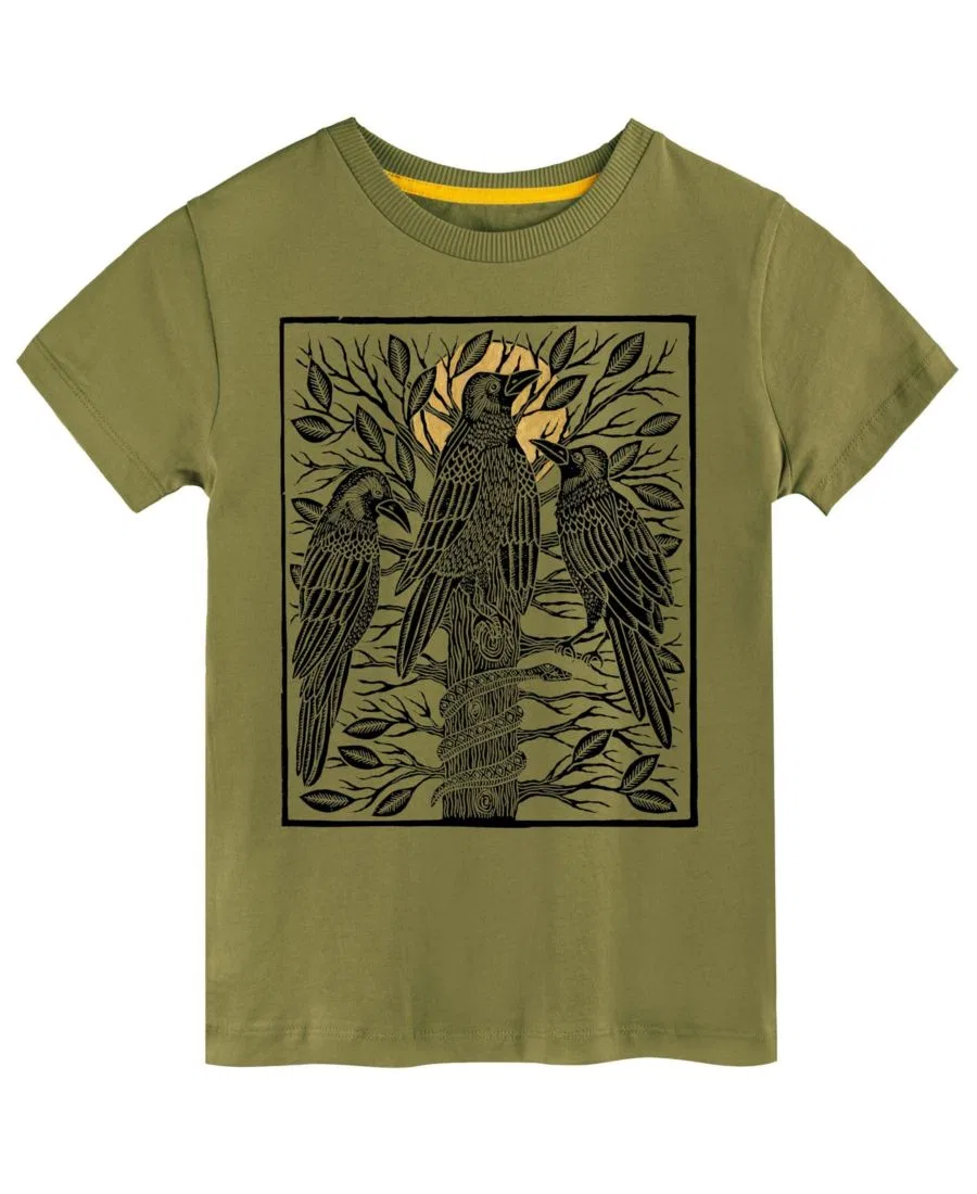 Детская футболка с коротким рукавом с принтом Mightly, Olive Perch Perfect On Olive