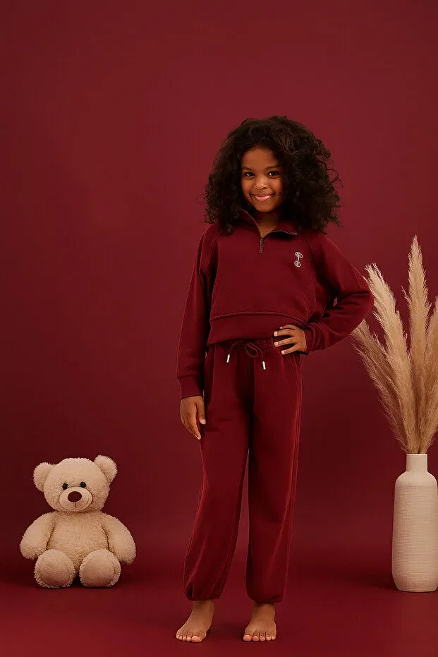 Детский спортивный костюм для девочек из футера с капюшоном Bony Socks, Burgundy