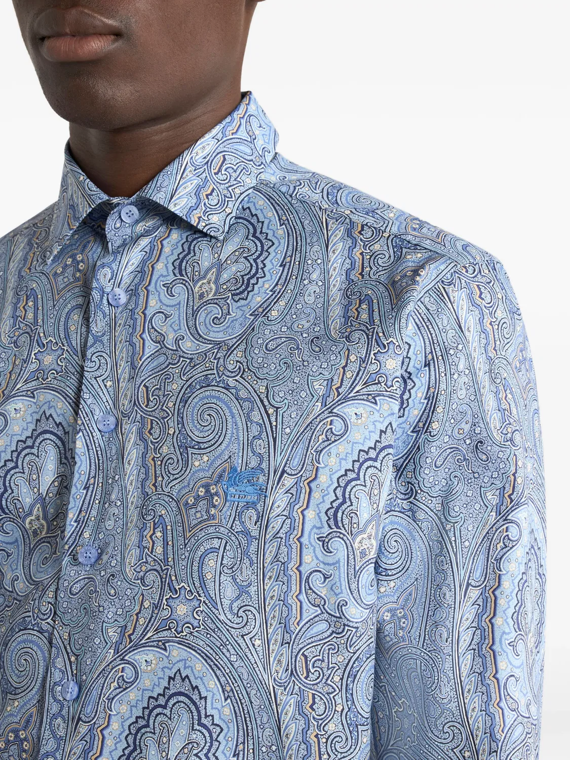 Рубашка с цветочным узором из хлопка ETRO, синий — фото 4