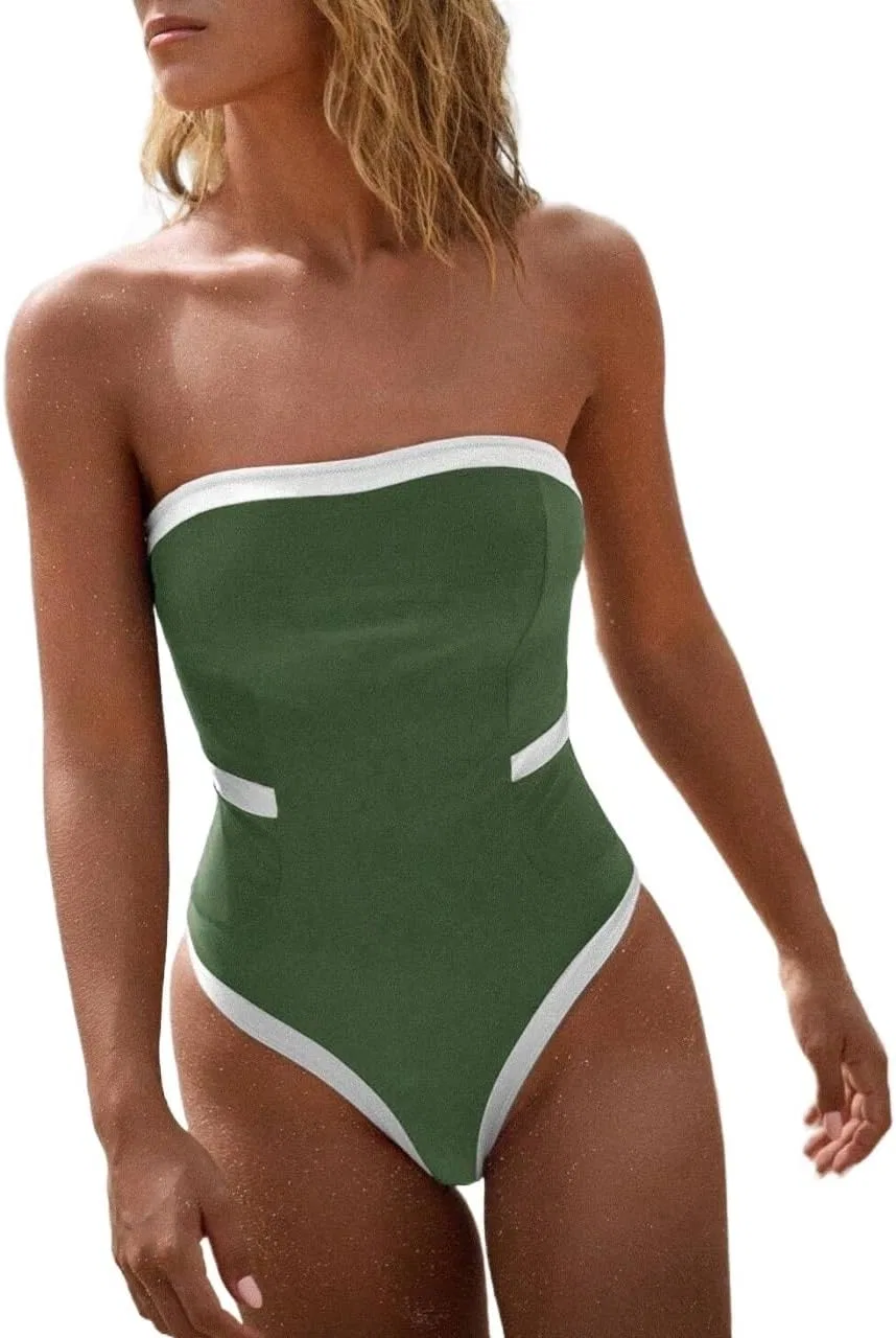 Женский цветной монокини с вырезами на спине, Army Green